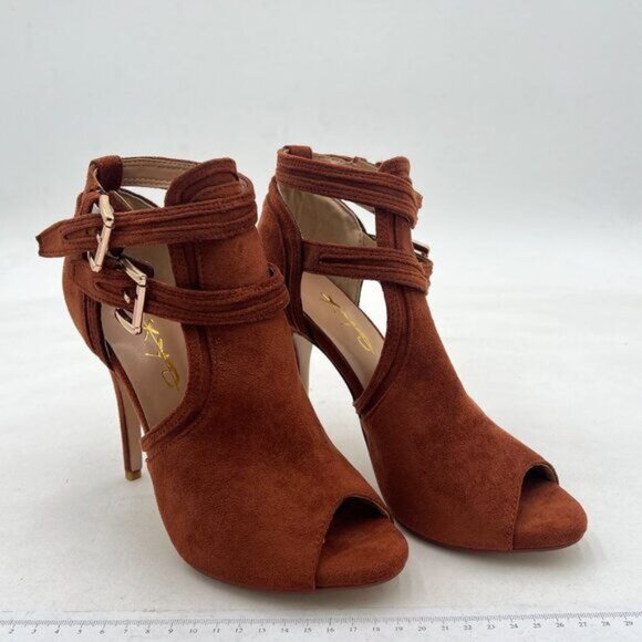 XYD Women Peep Toe Ankle Bootie High Heels Buckled Double Straps Cutout Fashion - Picture 1 of 7